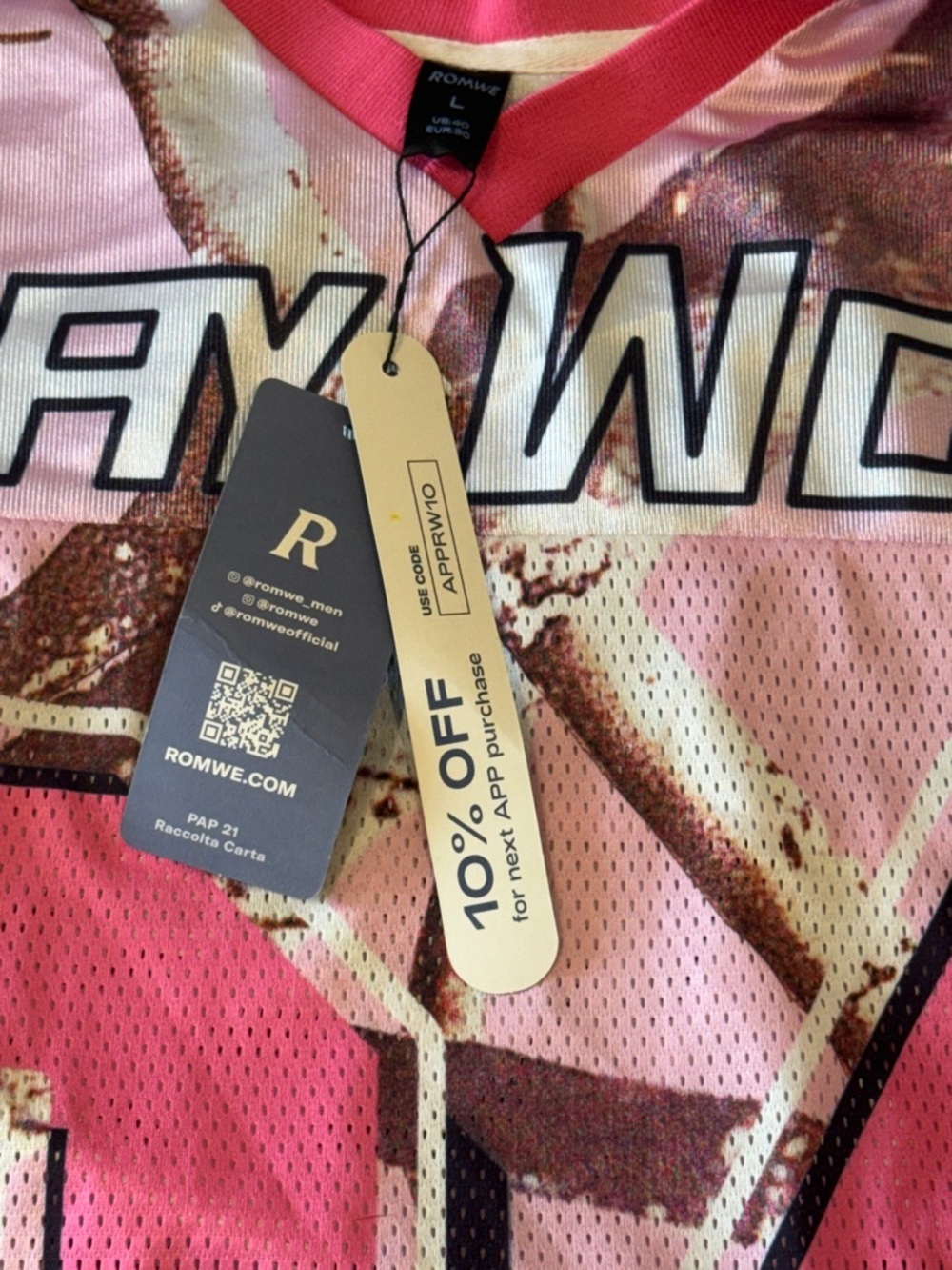 ROMWE "Stay Woke" Pink Camo Graphic Jersey NWT - Size Large - Picture 2 of 12